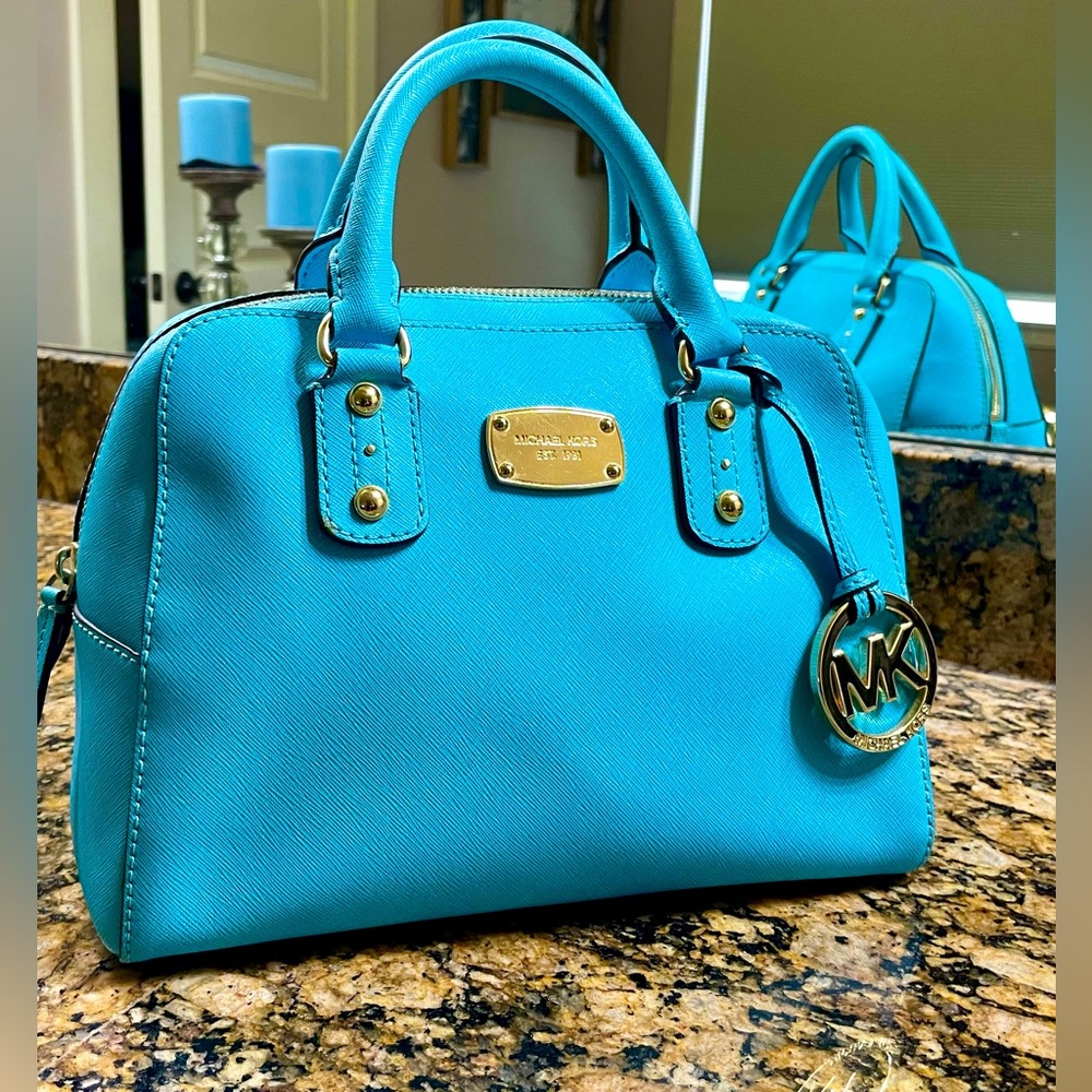 Michael Kors Satchel Bag Purse Removable Crossbody Rare Aqua Color Preloved